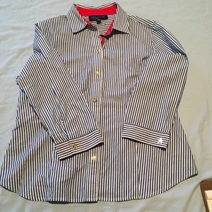 Jones New York, blue striped bottom down blouse.
